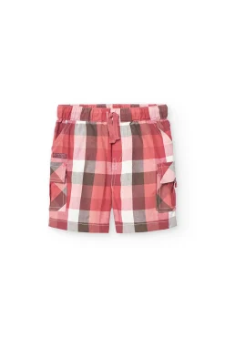 Pantaloncini di popeline per bebé a quadri rossi e marroni