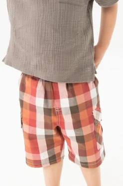 Pantaloncini di popeline per bebé a quadri rossi e marroni