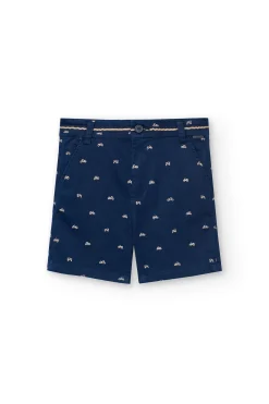 Pantaloncini di raso da bambino con stampa di moto di colore blu