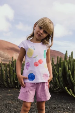 Pantaloncini in maglia per neonata di colore rosa