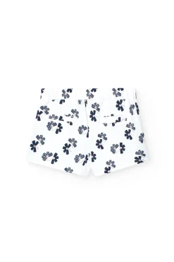 Pantaloncini in maglia per bambina con stampa floreale in bianco e blu