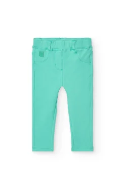 Pantalone base in maglia per bambina in colore verde
