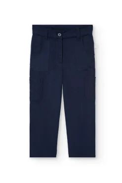 Pantalone cargo in viscosa per bambina di colore blu navy