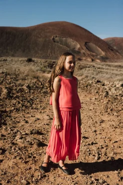 Pantalone di chiffon plissettato per bambina di colore rosso