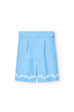 Pantalone di lino per neonata in colore azzurro cielo.