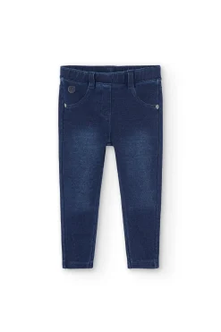 Pantalone in felpa denim per neonata in blu marino