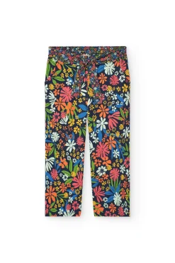 Pantalone in maglia elastica per bambina con stampa floreale