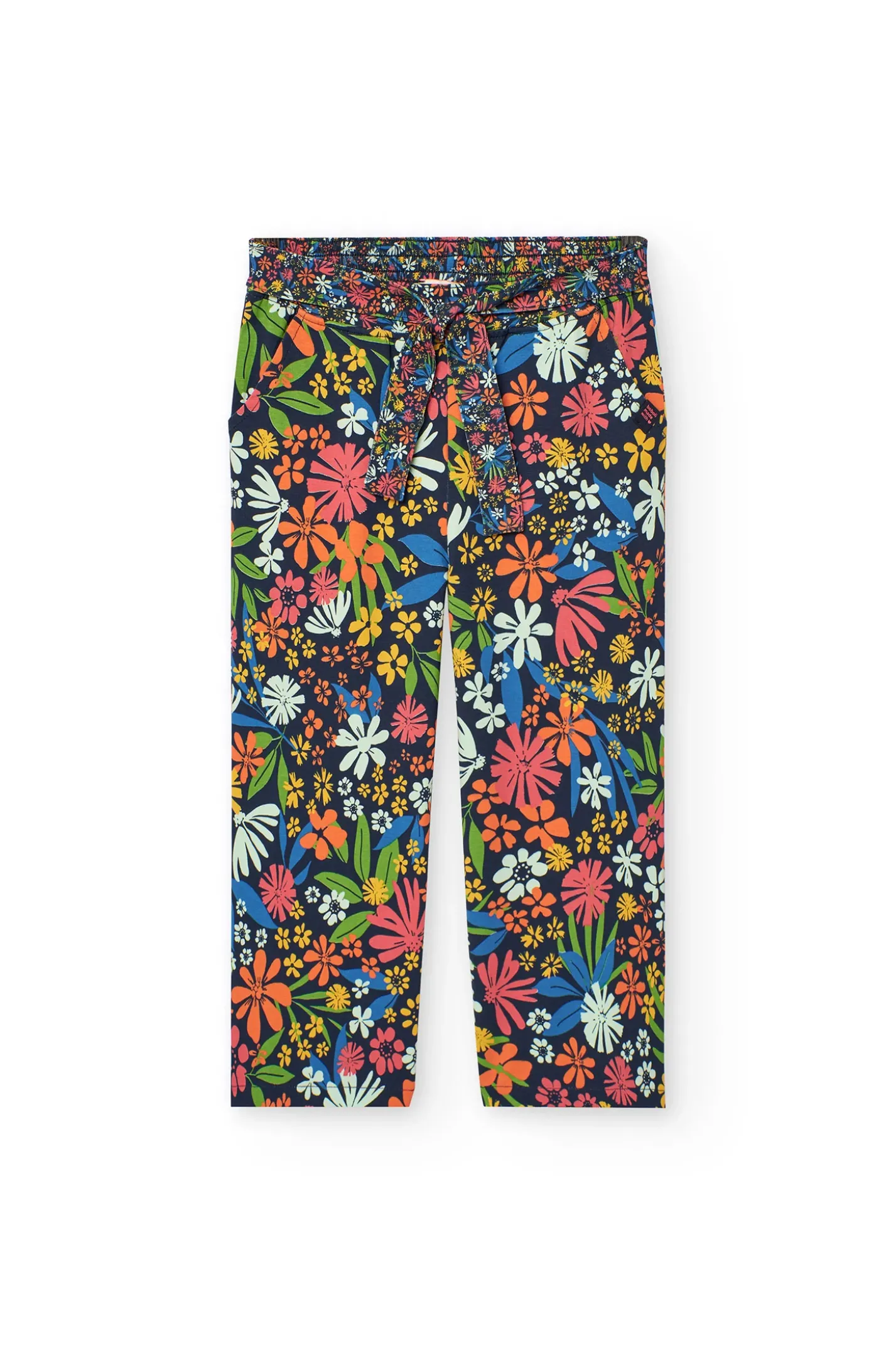 Pantalone in maglia elastica per bambina con stampa floreale
