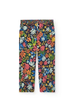 Pantalone in maglia elastica per bambina con stampa floreale