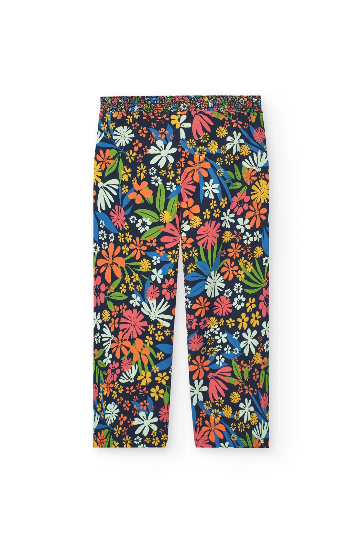 Pantalone in maglia elastica per bambina con stampa floreale