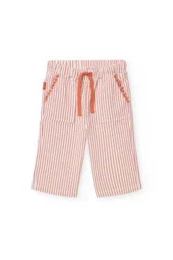 Pantalone in popeline per bambino a righe arancioni e bianche