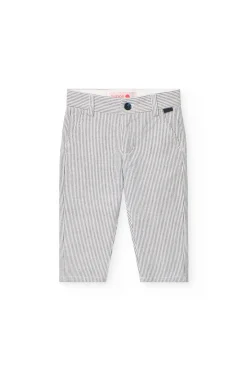 Pantalone oxford per neonato a righe grigio e bianco