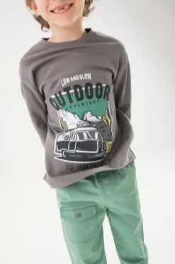 Pantaloni cargo elastici per bambino in colore verde