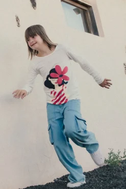 Pantaloni cargo in denim per bambina di colore blu