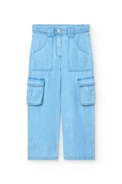 Pantaloni cargo in denim per bambina di colore blu