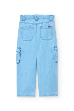 Pantaloni cargo in denim per bambina di colore blu