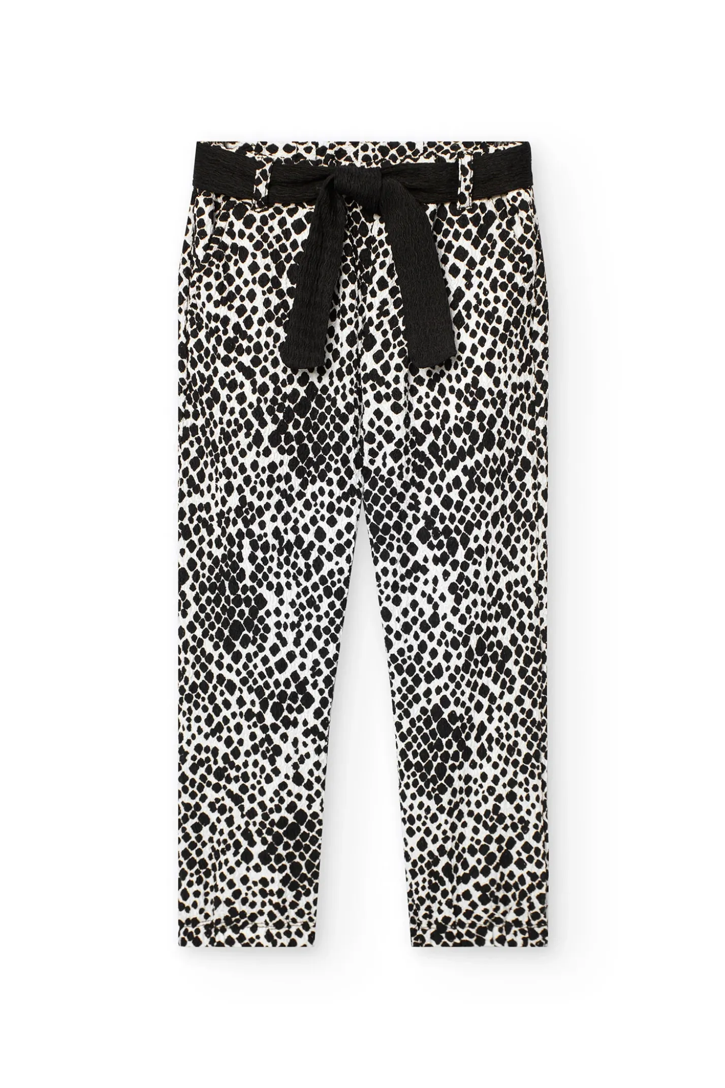 Pantaloni di maglia per bambina con stampa in bianco e nero.
