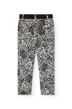 Pantaloni di maglia per bambina con stampa in bianco e nero.