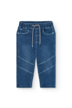 Pantaloni in denim a maglia per neonato di colore blu
