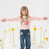 Pantaloni in maglia per neonata in colore blu con ricamo