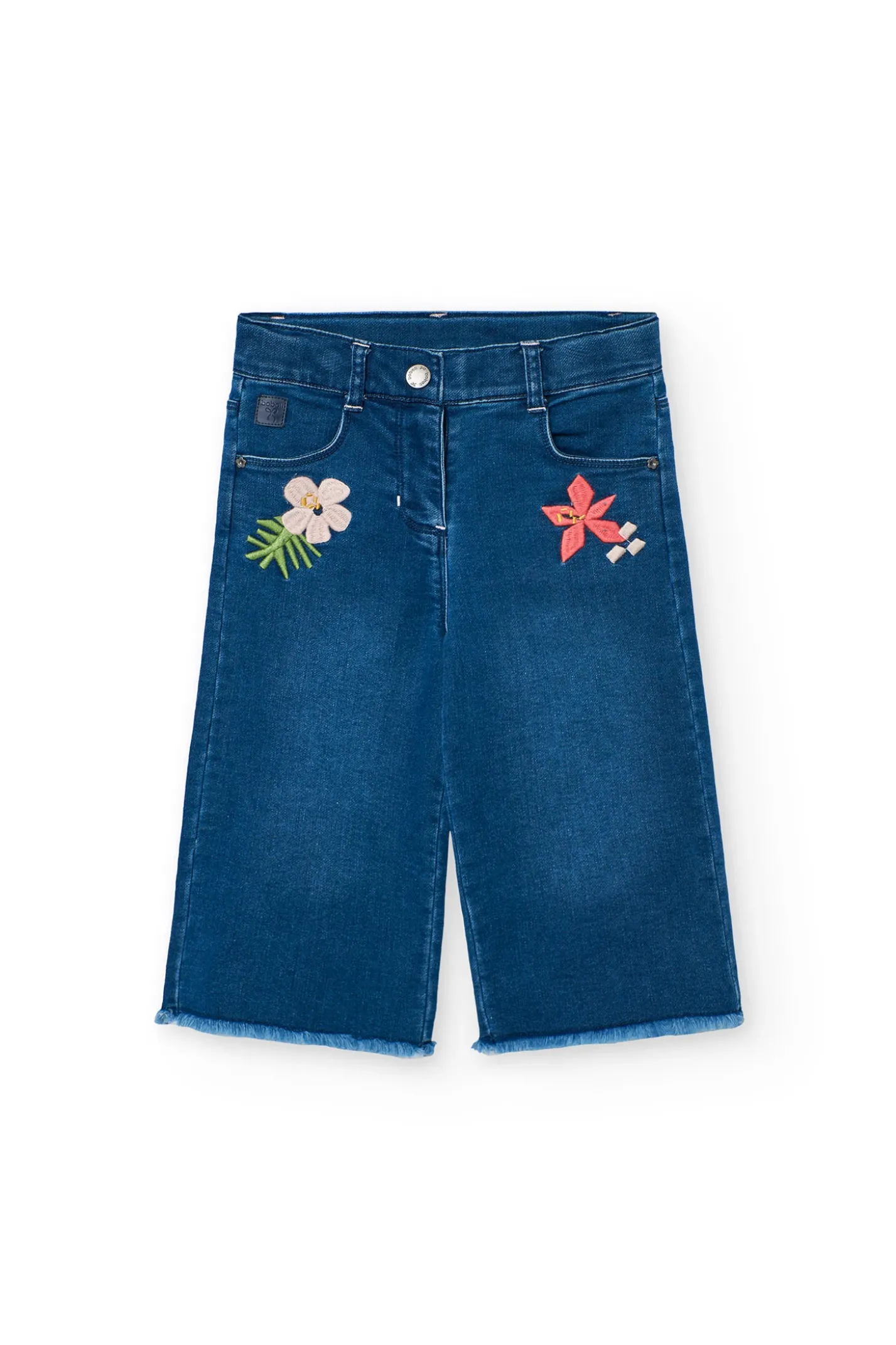 Pantaloni in maglia per neonata in colore blu con ricamo