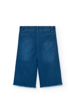 Pantaloni in maglia per neonata in colore blu con ricamo