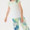 Pantaloni larghi in raso per bambina con stampa nei colori blu e verde