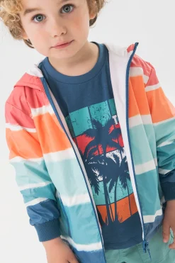 Parka per neonato con stampa in color corallo e acqua.