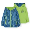 Parka reversibile a maglia per bambino con stampa in blu e verde