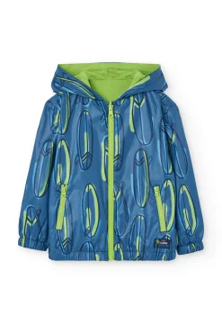 Parka reversibile a maglia per bambino con stampa in blu e verde