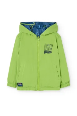 Parka reversibile a maglia per bambino con stampa in blu e verde