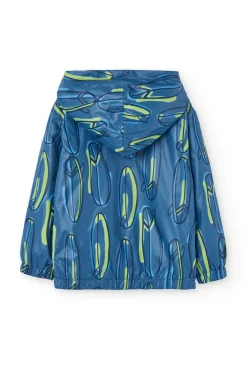 Parka reversibile a maglia per bambino con stampa in blu e verde
