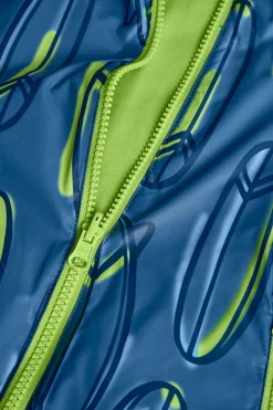 Parka reversibile a maglia per bambino con stampa in blu e verde