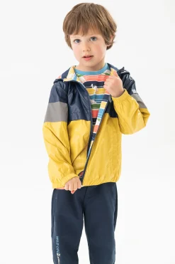 Parka reversibile per neonato in colore senape e nero con stampa
