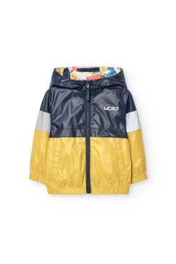 Parka reversibile per neonato in colore senape e nero con stampa