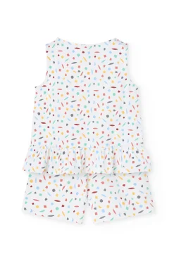 Pigiama a bretelle in maglia per bambina con stampa multicolore