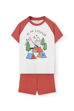 Pigiama corto in maglia per bambino di colore arancione