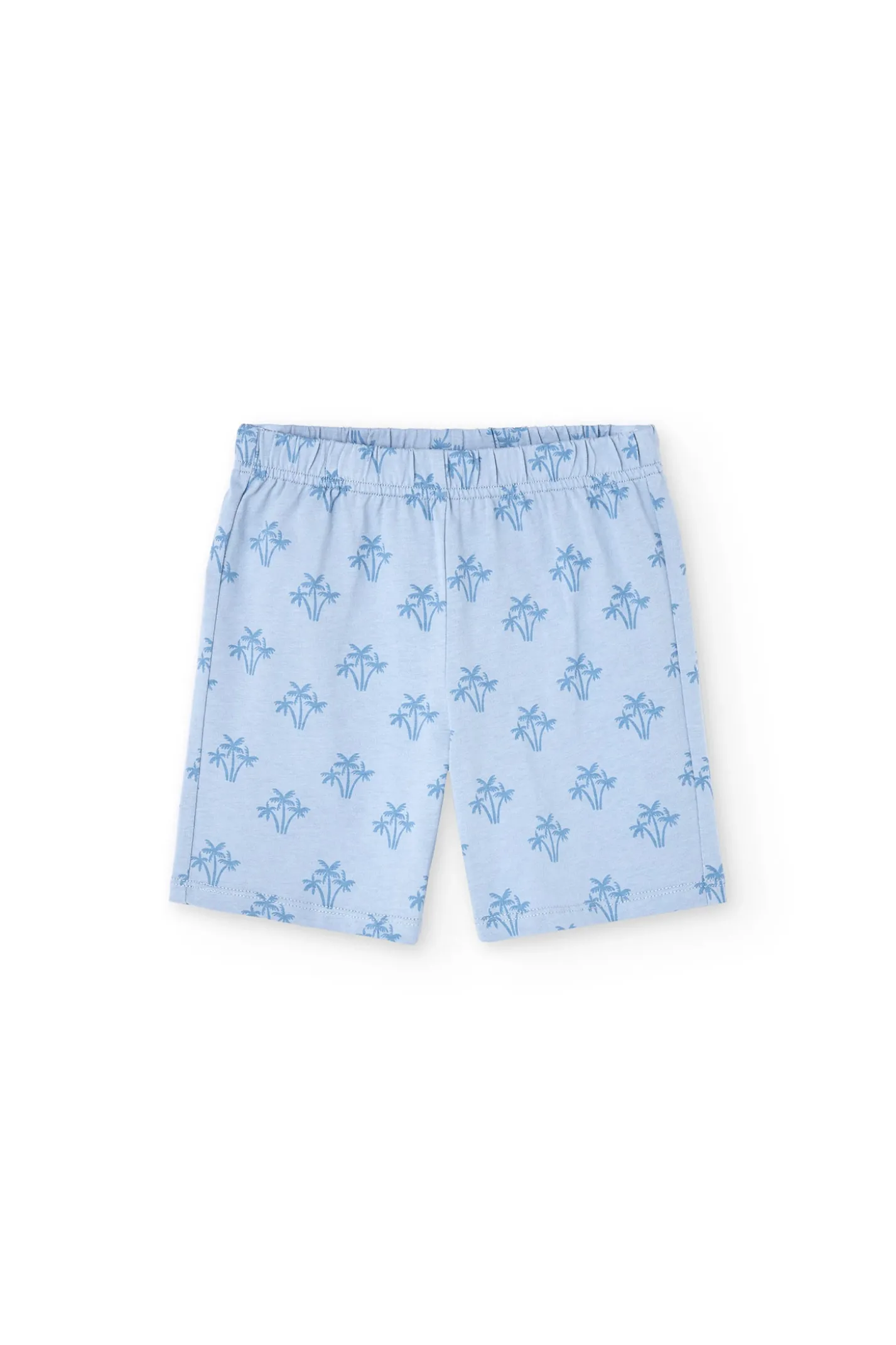 Pigiama corto in maglia per bambino con stampa in colore blu.