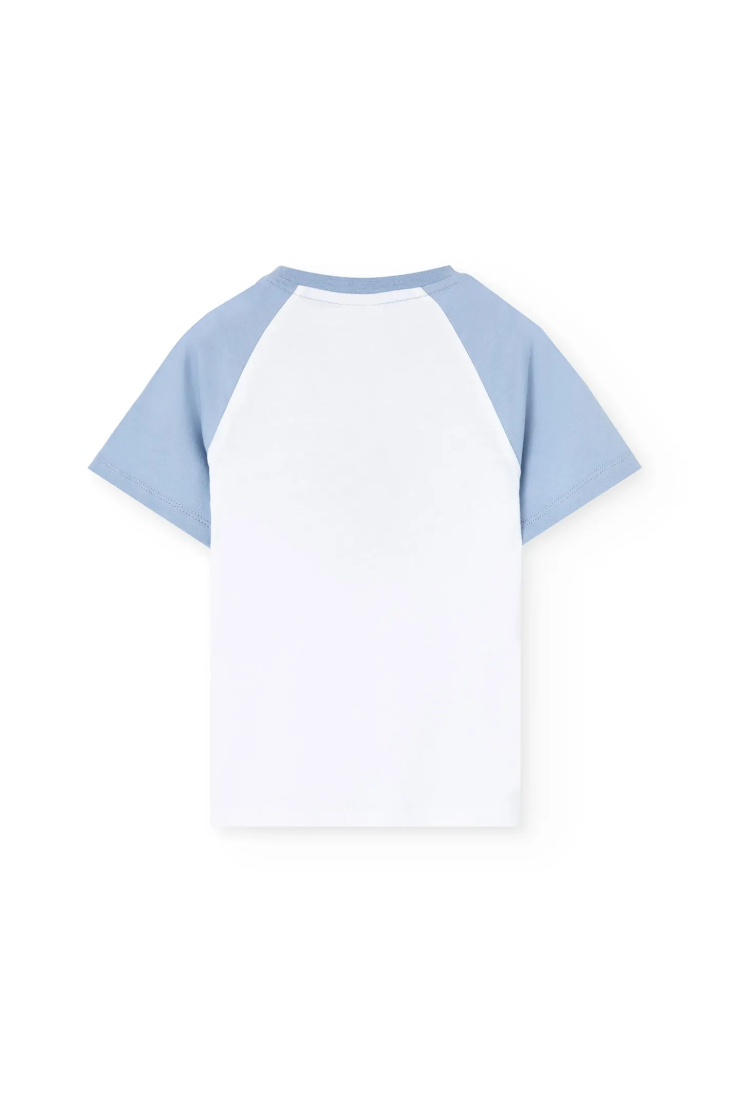 Pigiama corto in maglia per bambino con stampa in colore blu.