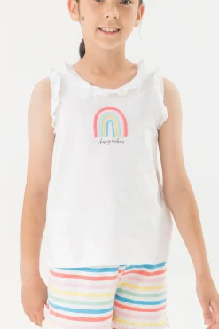 Pigiama di maglia senza maniche per bambina di colore bianco