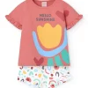 Pigiama in maglia a maniche corte per bambina di colore rosa