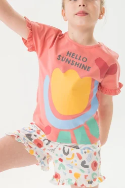 Pigiama in maglia a maniche corte per bambina di colore rosa