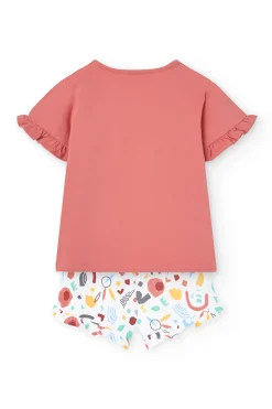 Pigiama in maglia a maniche corte per bambina di colore rosa