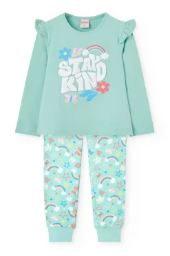 Pigiama in maglia per bambina di colore verde