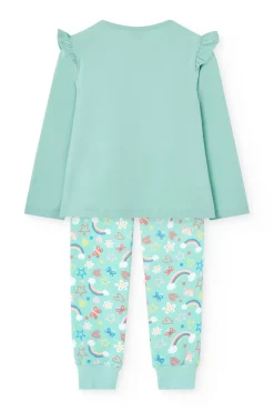 Pigiama in maglia per bambina di colore verde