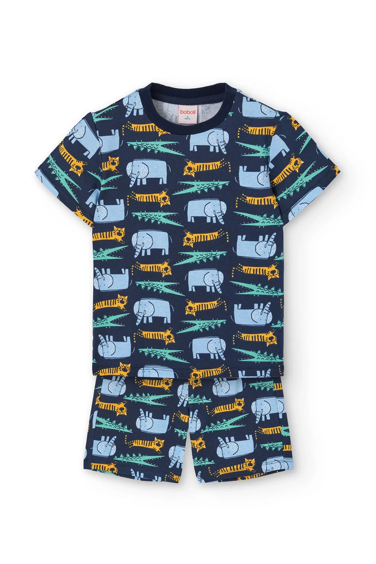 Pigiama in maglia per bambino con stampa di animali color blu