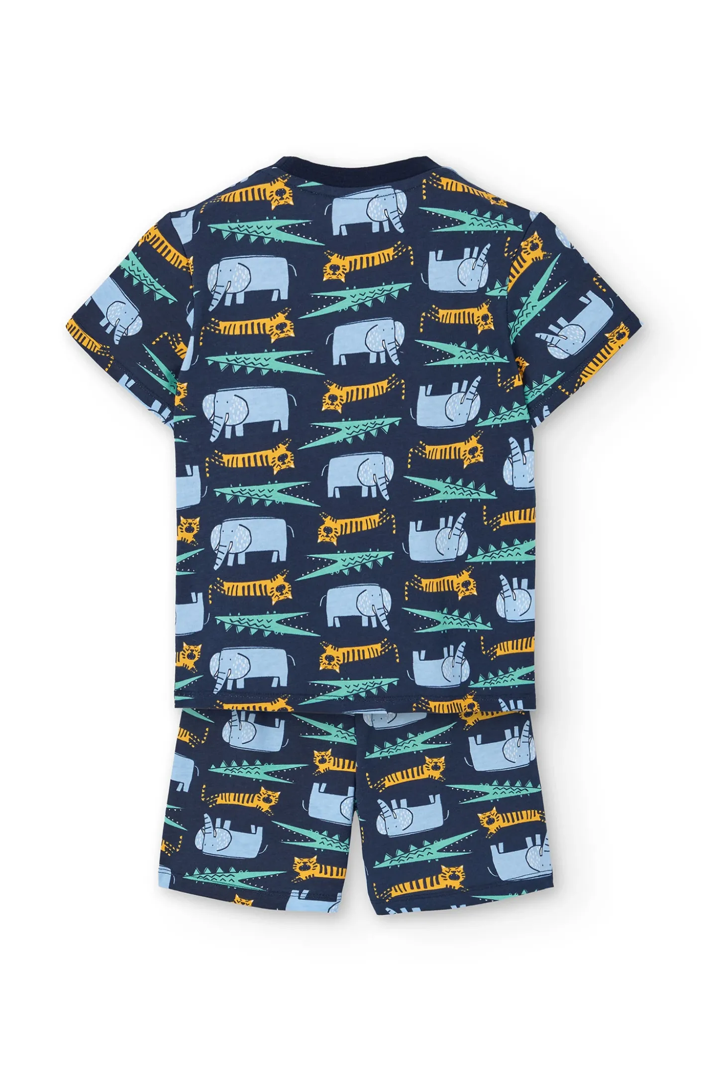 Pigiama in maglia per bambino con stampa di animali color blu