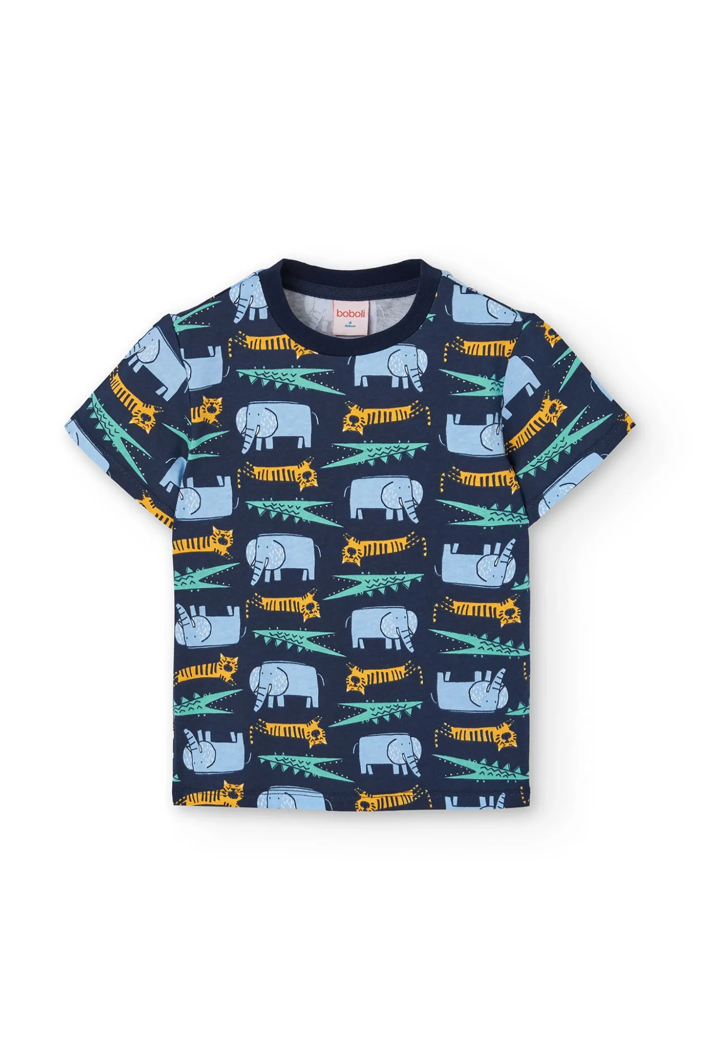 Pigiama in maglia per bambino con stampa di animali color blu