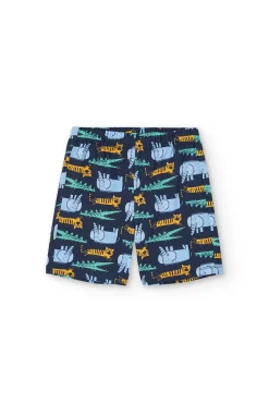 Pigiama in maglia per bambino con stampa di animali color blu