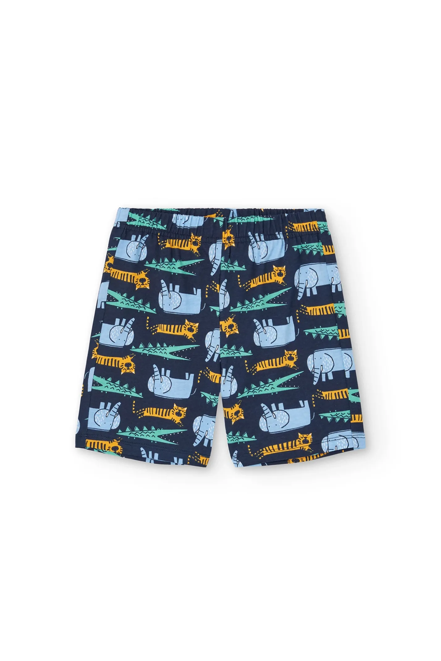 Pigiama in maglia per bambino con stampa di animali color blu